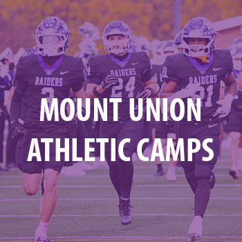 Photo of Mount Union Football Team with the words "Mount Union Athletic Camps" in white text