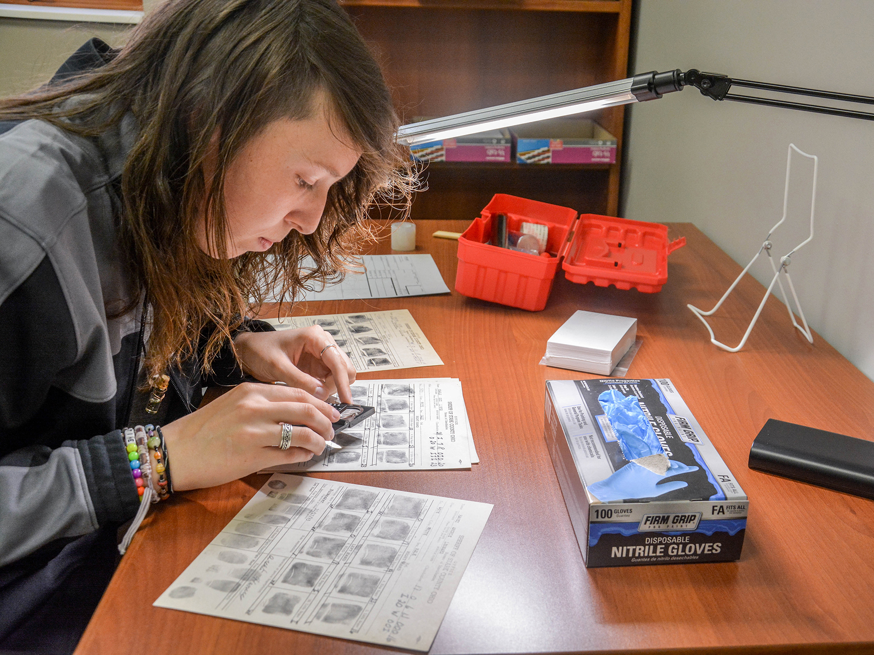 A student working in a criminal justice lab