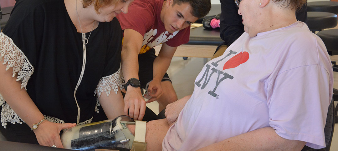 student with prosthetic leg patient