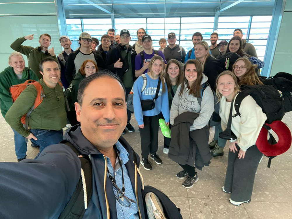 engineering students in london with al zube taking selfie of group