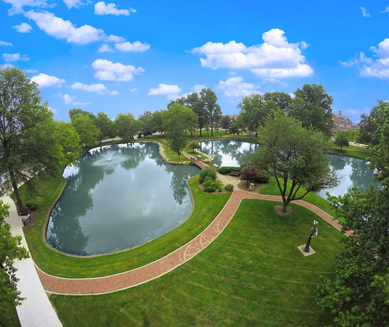 aerial of campus lakes