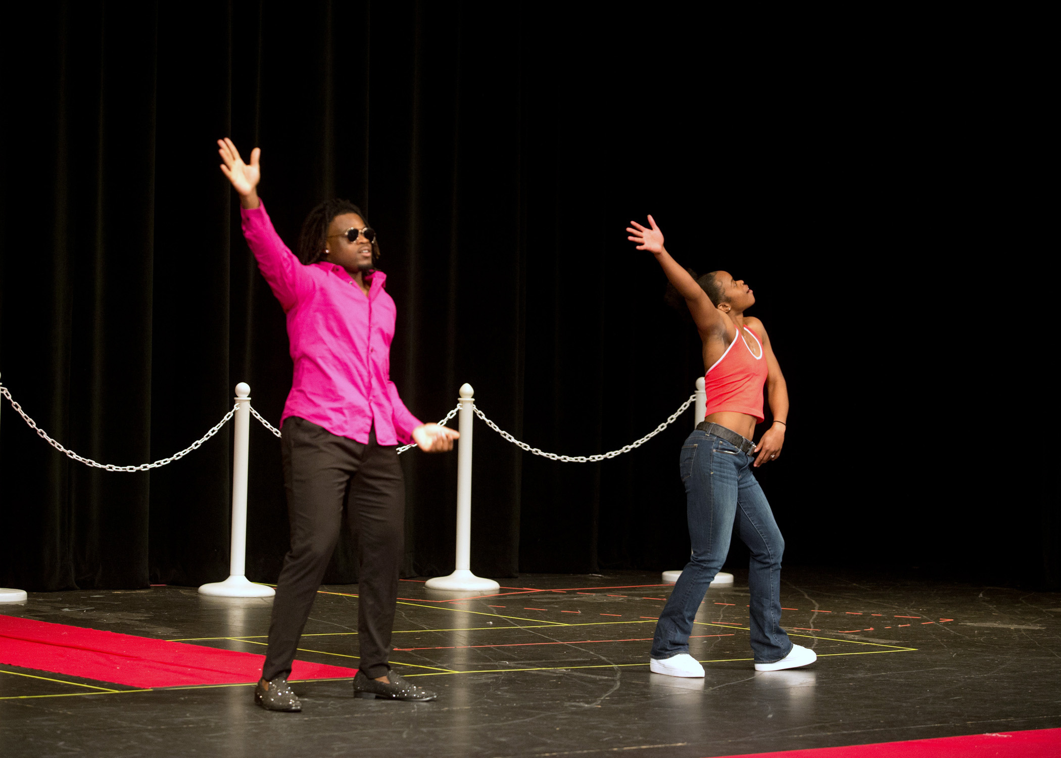 two students at bsu fashion show