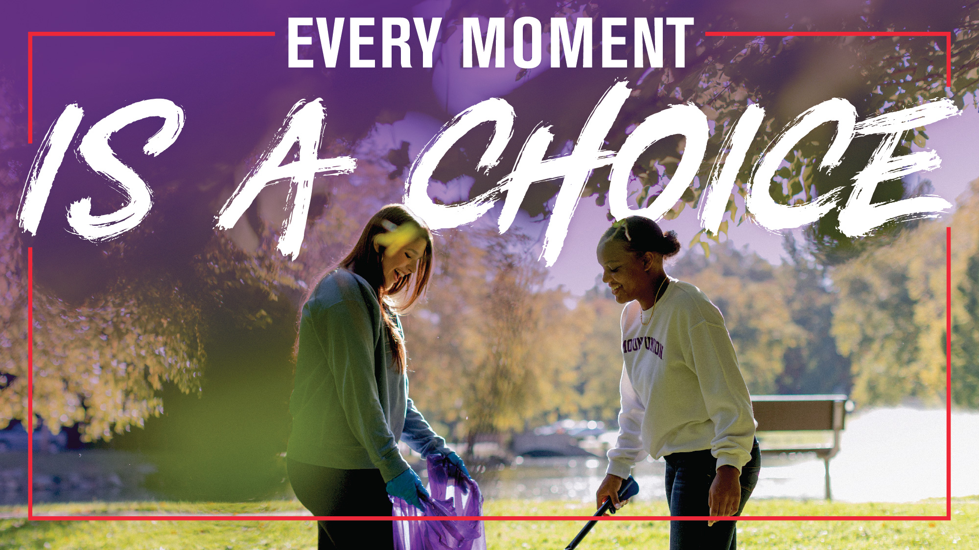 Mount Union students giving back to the community by picking up trash in a park